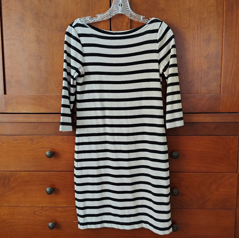 Gap Black/Ivory stripe dress 3/4 sleeve 100% cotton EUC Size SP